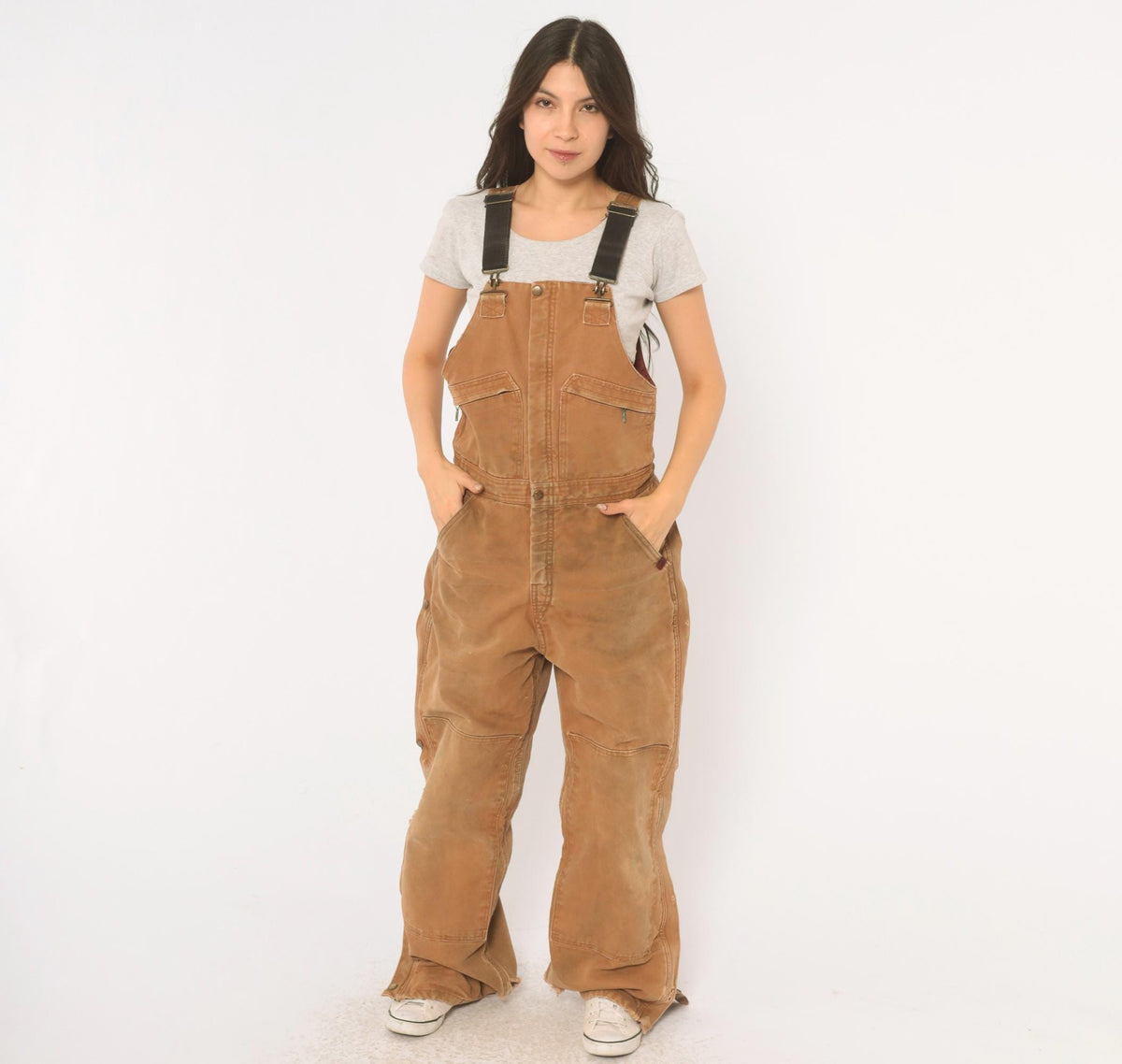 Y2K Real Ranch Tan Duck Canvas Bib Overalls Small S
