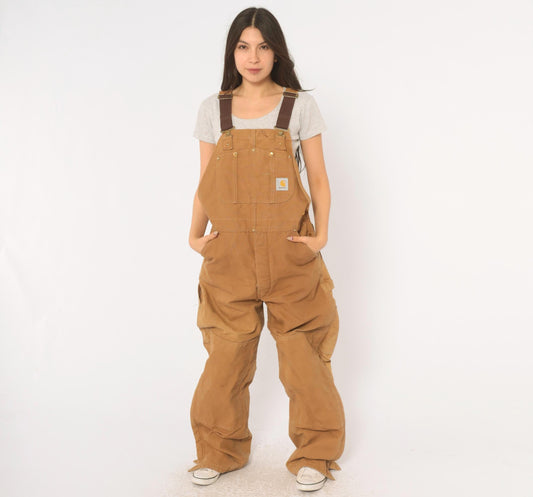 80s Carhartt Duck Canvas Bib Overalls Tan Double Knee Workwear Medium