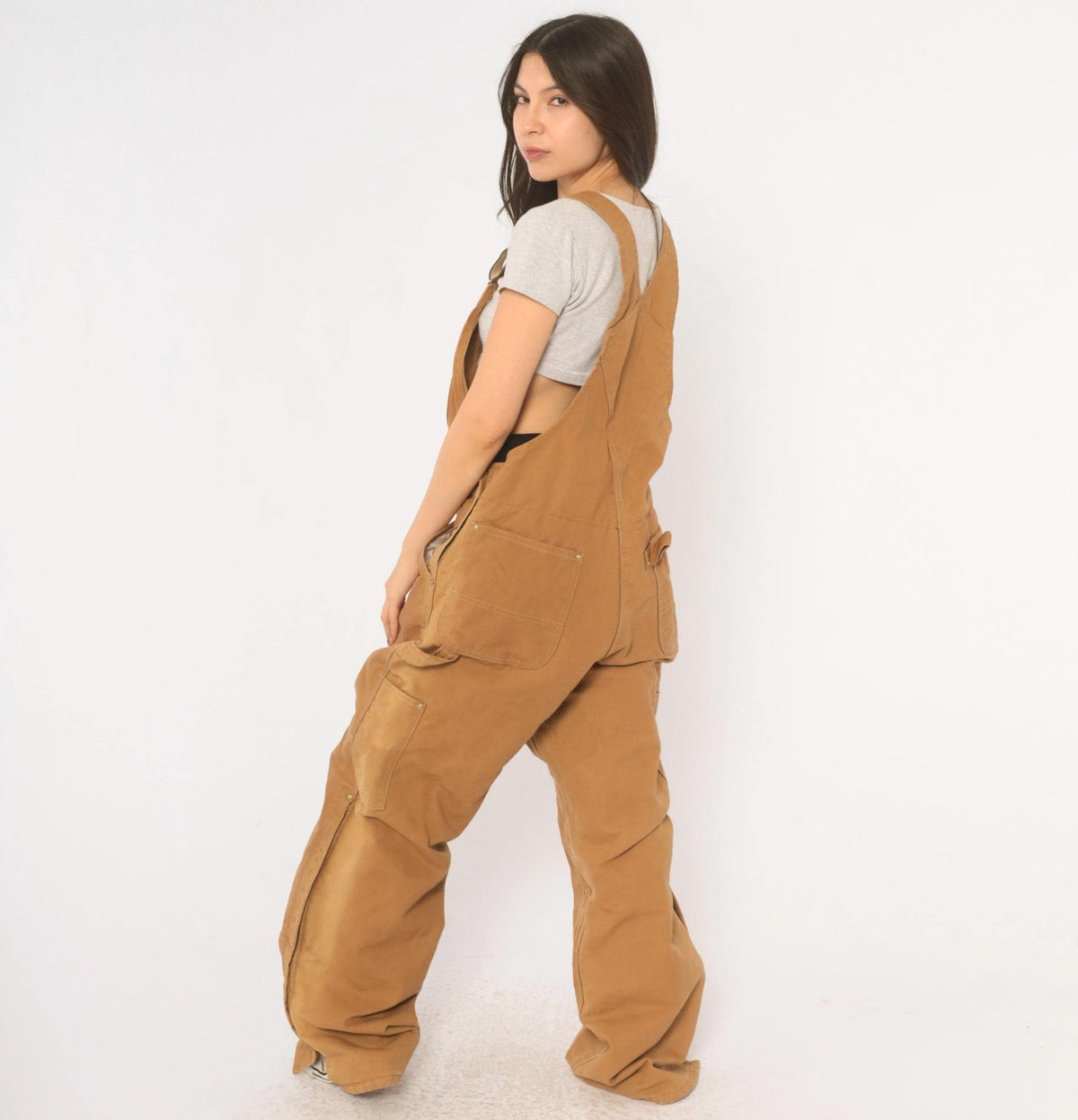 80s Carhartt Duck Canvas Bib Overalls Tan Double Knee Workwear Medium