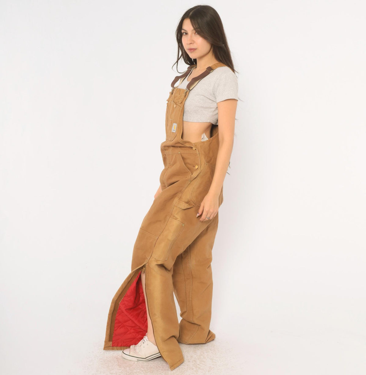 80s Carhartt Duck Canvas Bib Overalls Tan Double Knee Workwear Medium