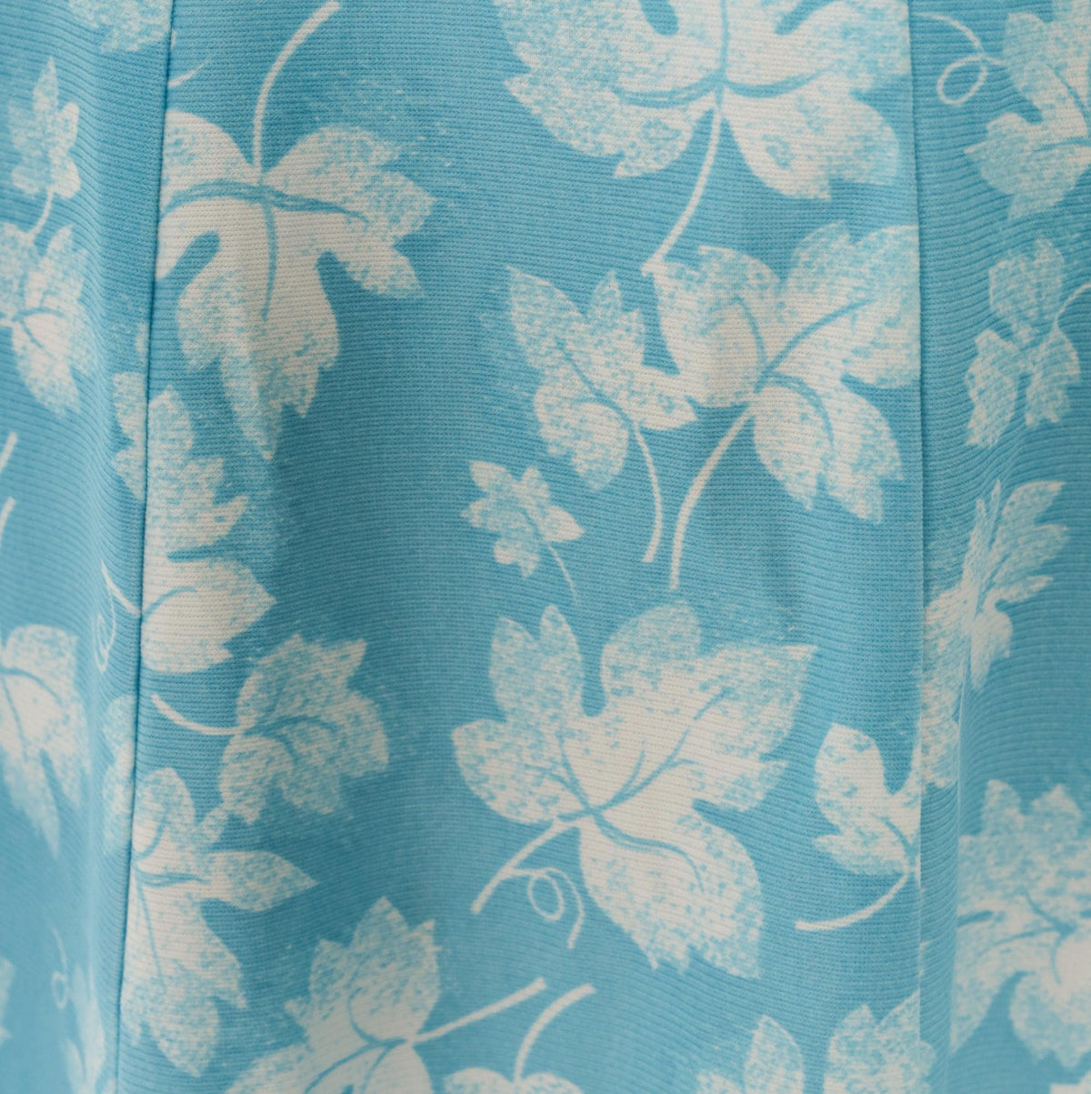 70s Montgomery Ward Floral Dress Blue Leaf Print Tie Neck Button Front Medium M