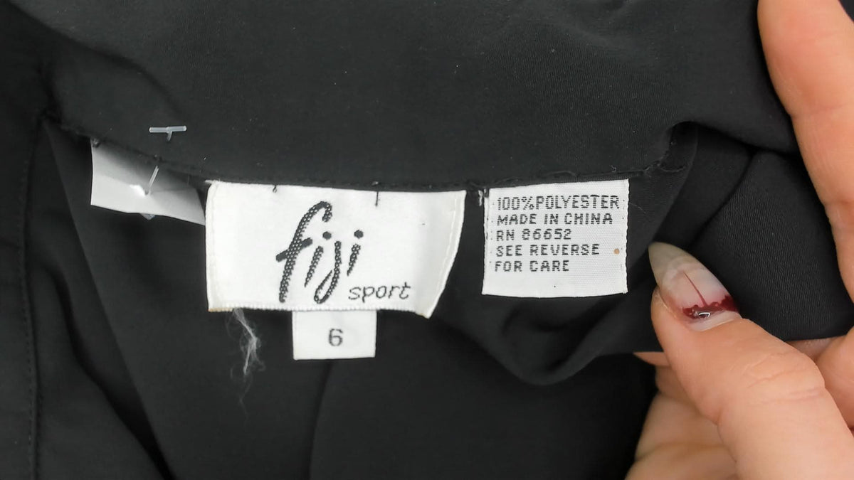 90s Fiji Sport Black Soutache Blouse Pointed Collar Embroidered Small S