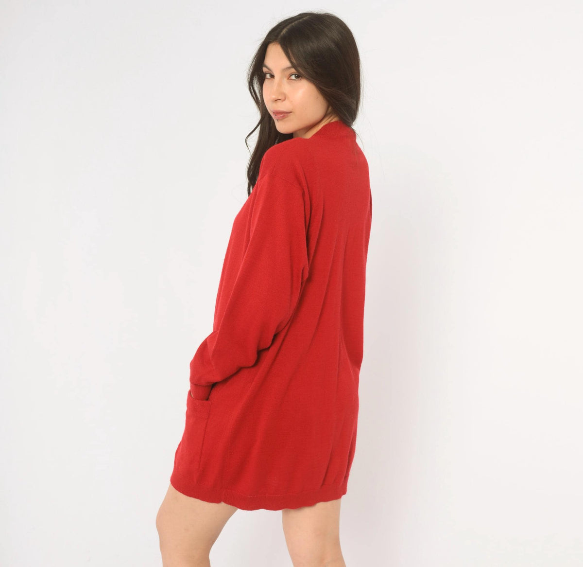 90s Red Wool Cardigan Patrick Tricot Deep V Knit Jacket Medium M