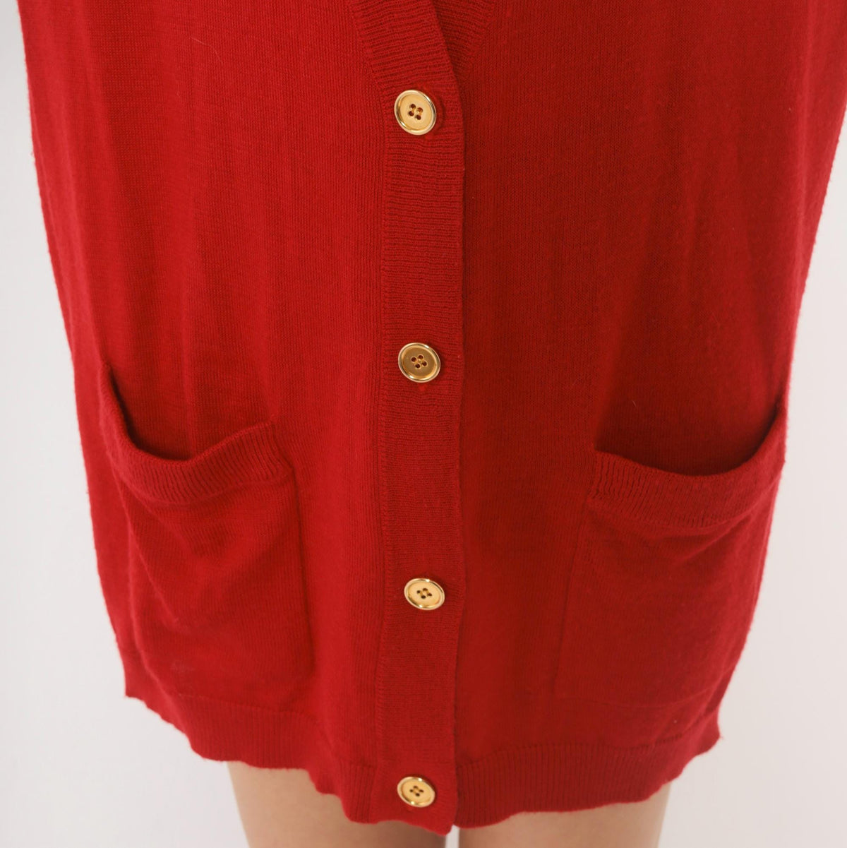 90s Red Wool Cardigan Patrick Tricot Deep V Knit Jacket Medium M