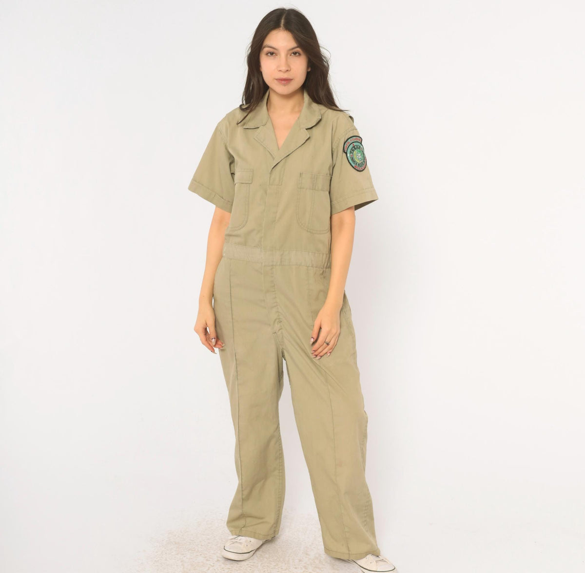 80s Texas Parks Wildlife Beige Coveralls Jumpsuit Short Sleeve Medium