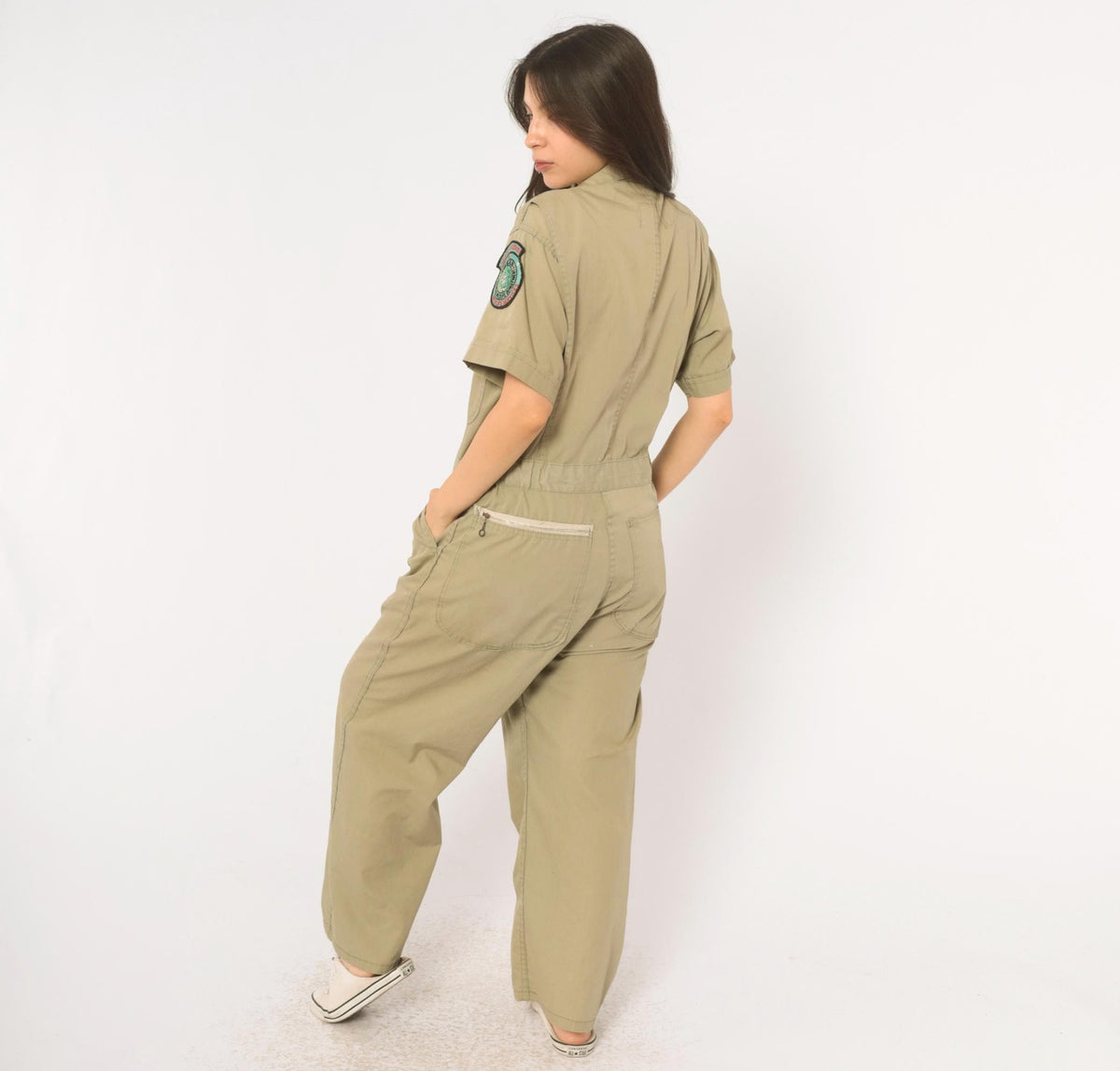 80s Texas Parks Wildlife Beige Coveralls Jumpsuit Short Sleeve Medium