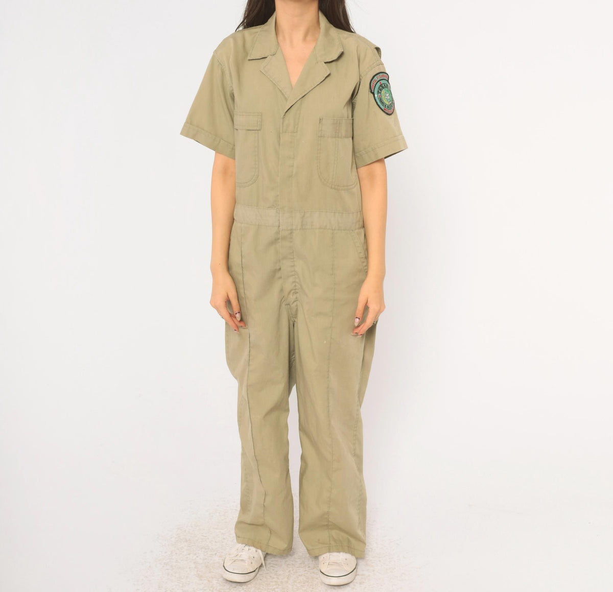 80s Texas Parks Wildlife Beige Coveralls Jumpsuit Short Sleeve Medium