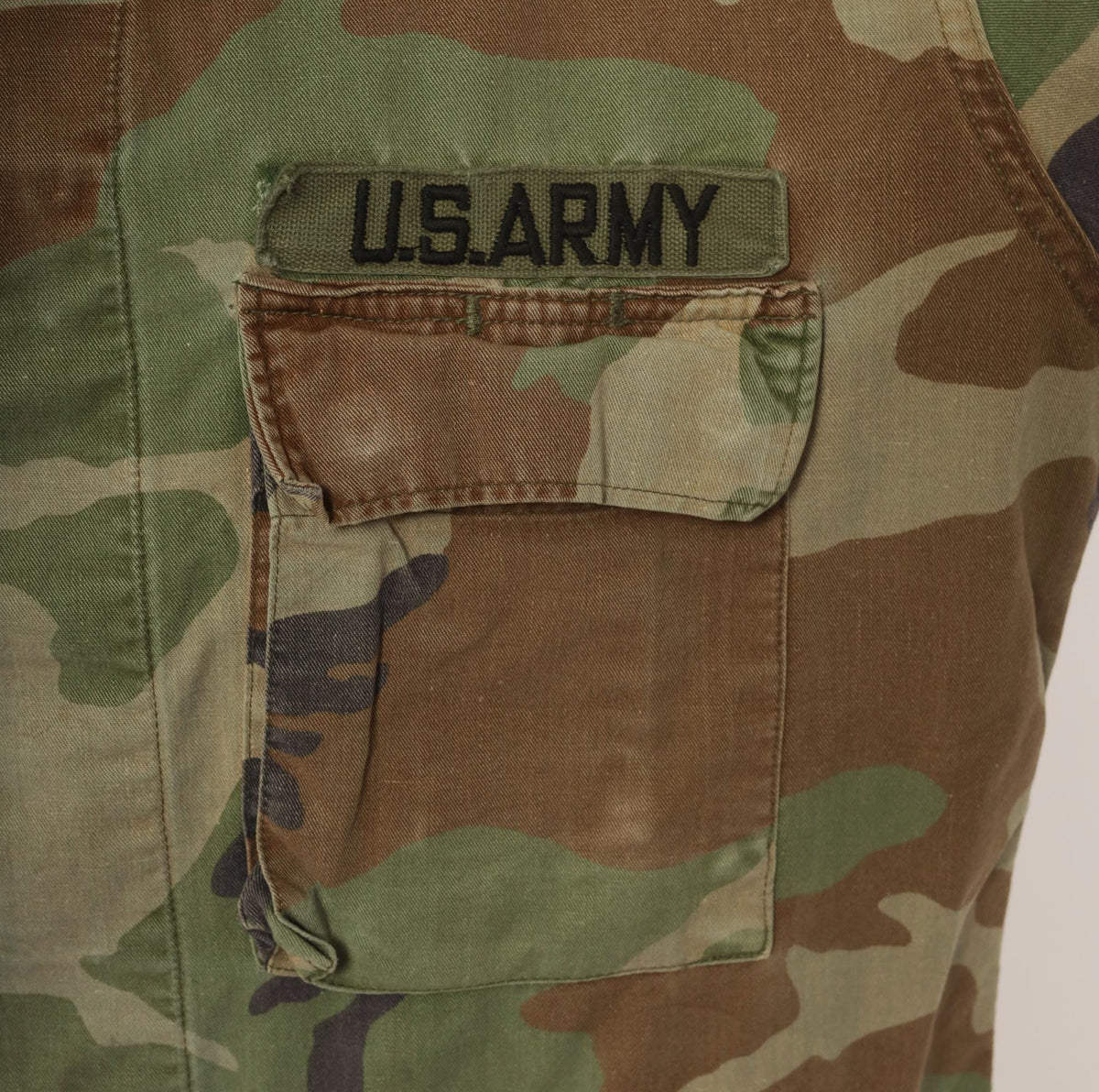 90s US Army Camouflage Field Shirt Olive Green Brown Cotton Button Front Medium