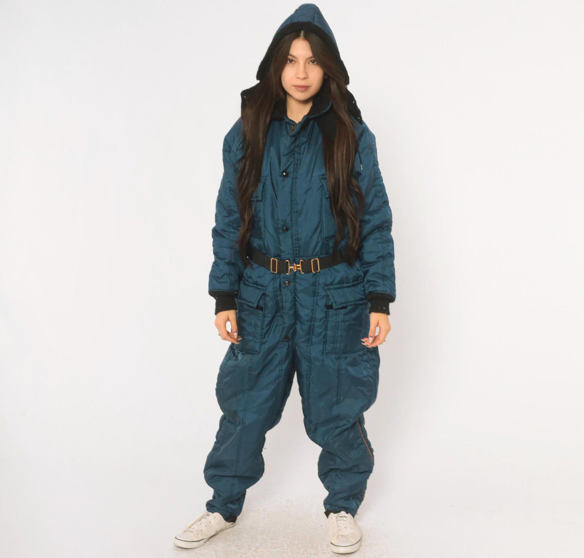 70s Walls Blizzard Pruf Navy Insulated Coveralls Hooded Quilted Ski Suit Medium