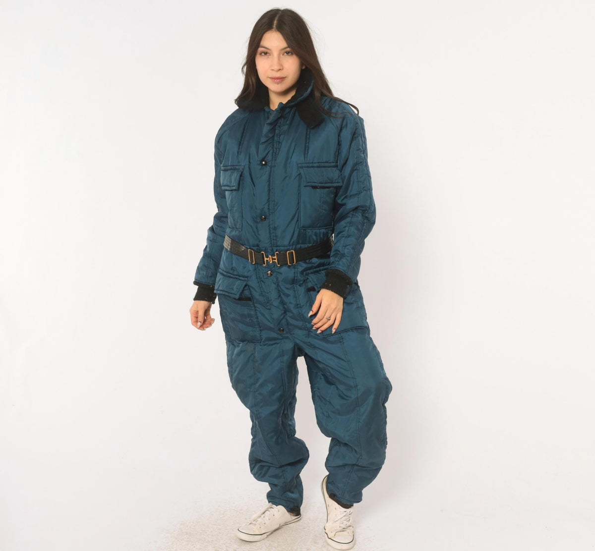 70s Walls Blizzard Pruf Navy Insulated Coveralls Hooded Quilted Ski Suit Medium