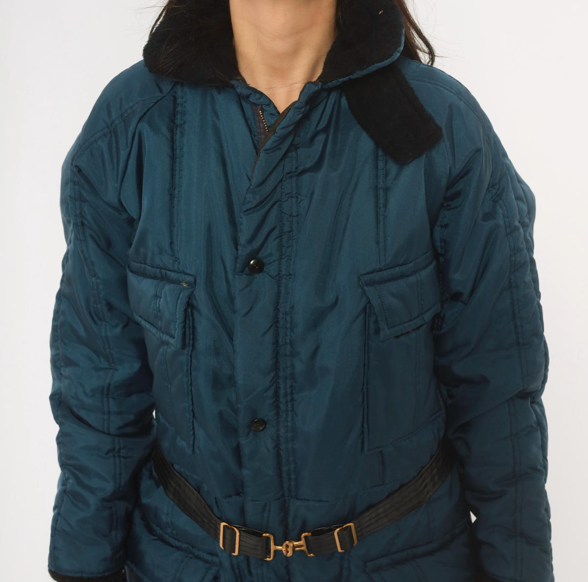 70s Walls Blizzard Pruf Navy Insulated Coveralls Hooded Quilted Ski Suit Medium
