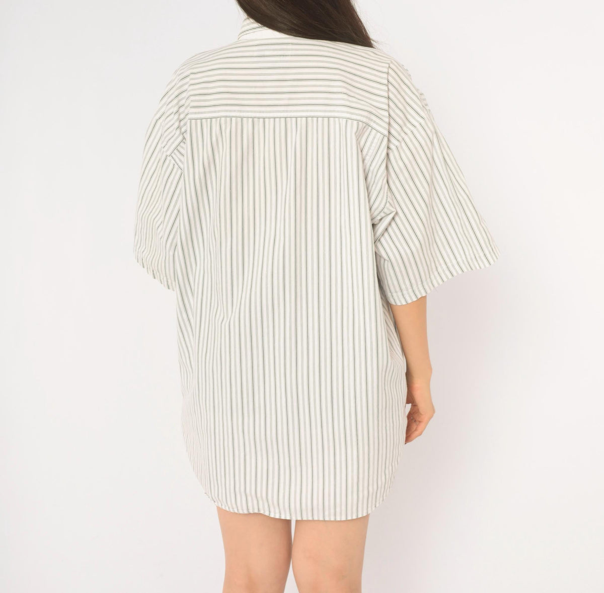 90s Bugle Boy Pinstripe Cotton Shirt White Grey Button Front Extra Large XL