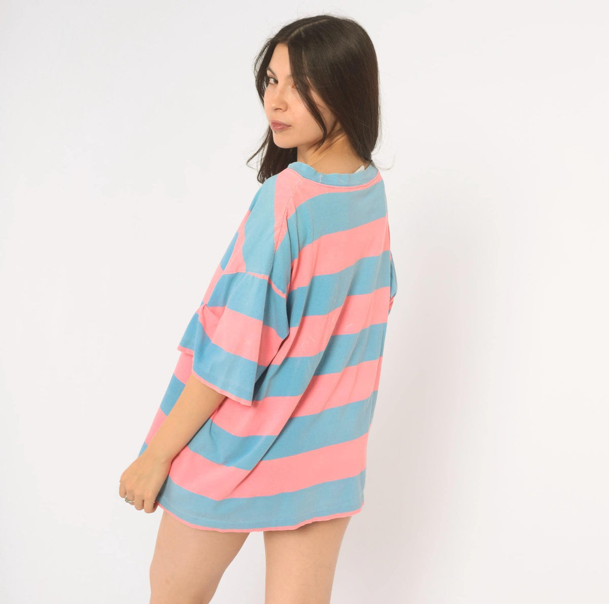 90s Pacific Coast Highway Rugby Stripe T-Shirt Pink Blue Cotton Extra Large