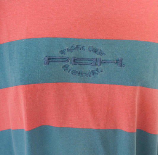 90s Pacific Coast Highway Rugby Stripe T-Shirt Pink Blue Cotton Extra Large