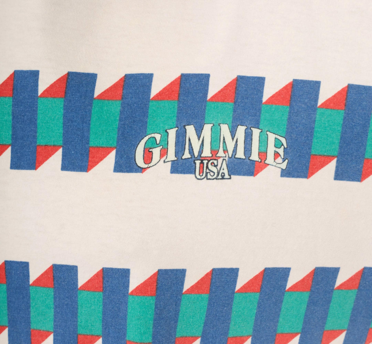 90s Gimmie USA Geometric Zigzag Cotton Tee White Blue Green Red Large L