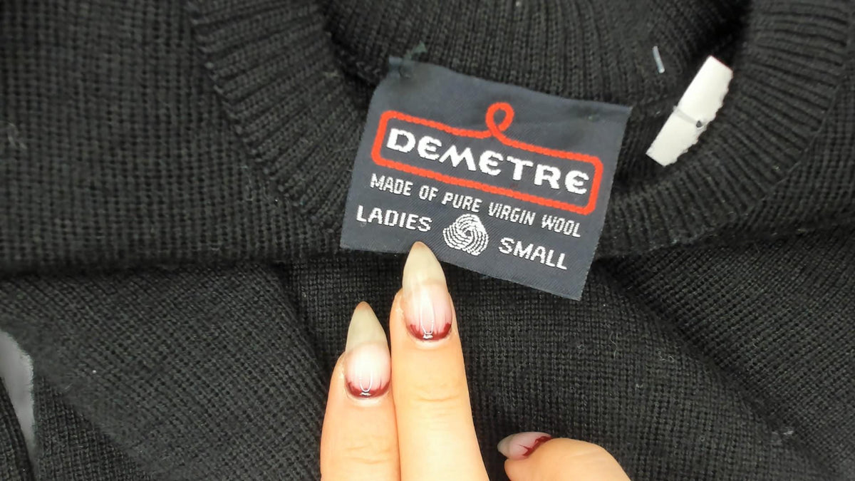 80s Demetre Black Wool Sweater Purple Stripe Crewneck Small S