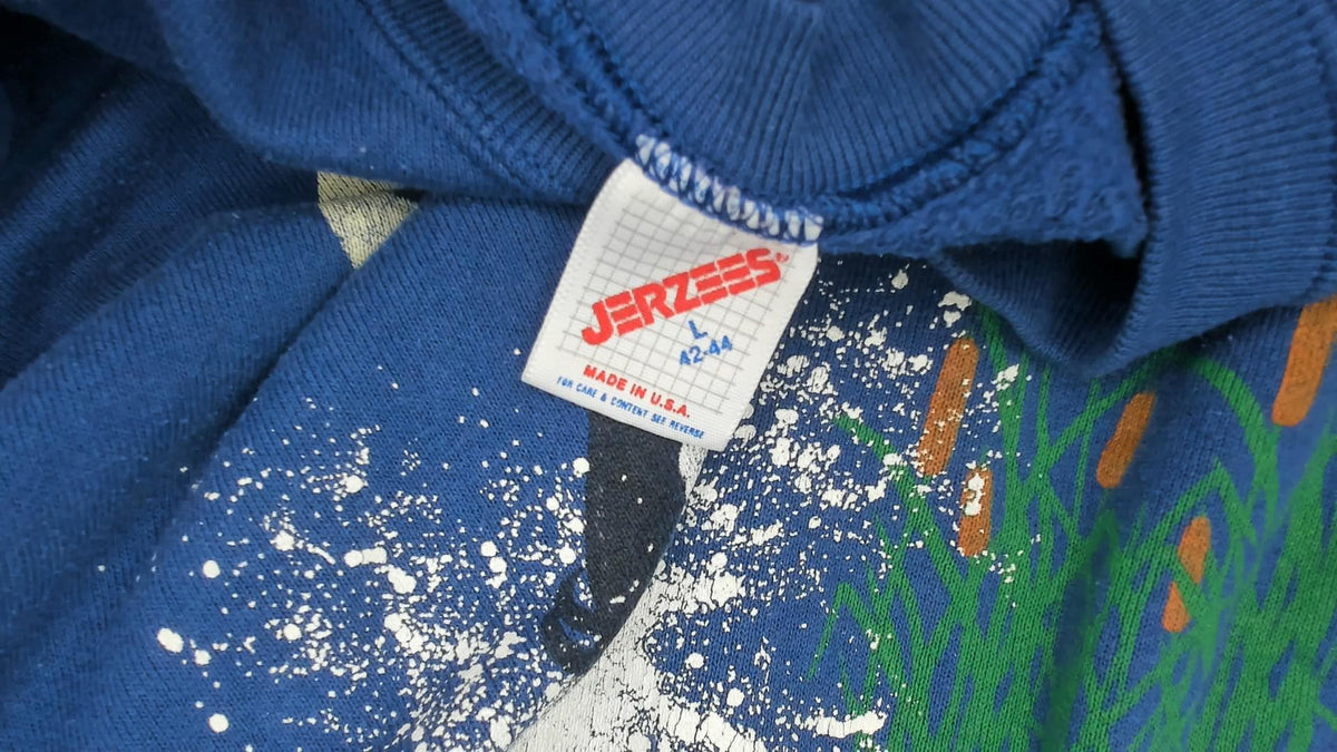 90s Jerzees Duck Sweatshirt Cobalt Blue Mallard Graphic Crewneck Medium
