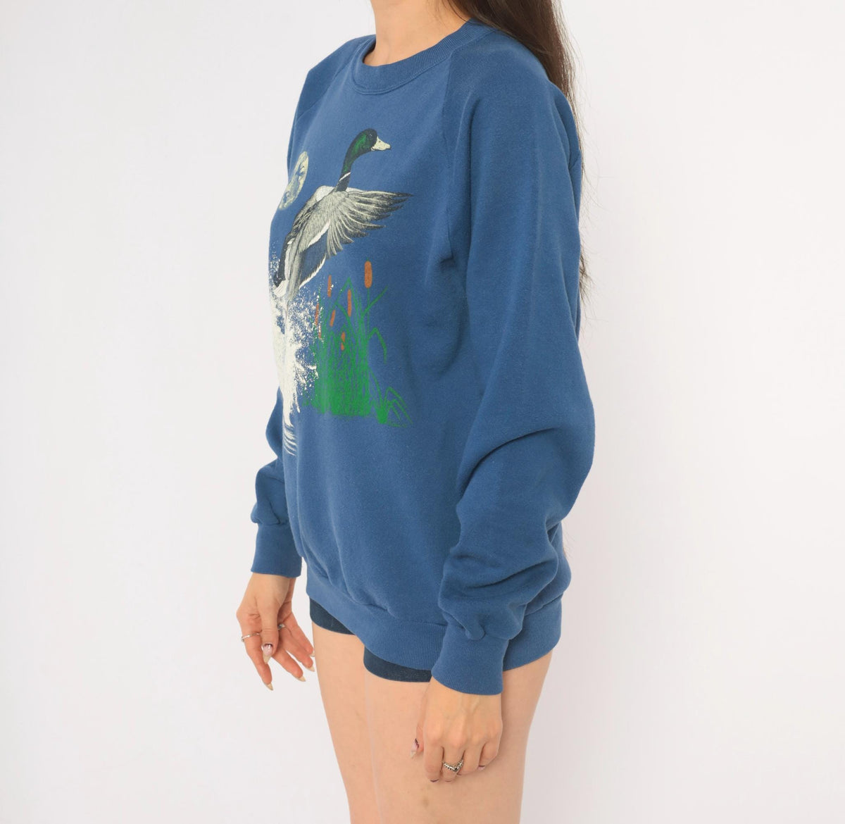 90s Jerzees Duck Sweatshirt Cobalt Blue Mallard Graphic Crewneck Medium