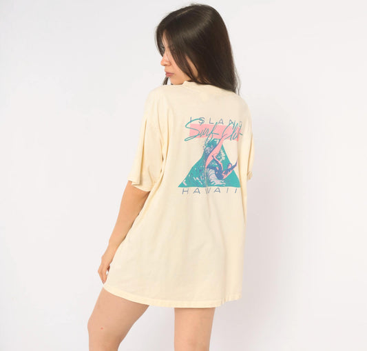 90s Super Cru Island Surf Club Hawaii Graphic Tee Cream Cotton Extra Large