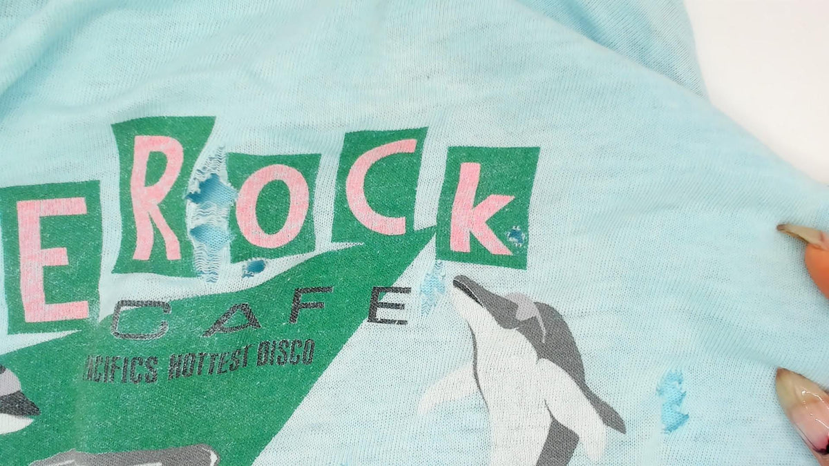 90s Super Cru Hawaii Whale Graphic Tee Light Blue Cotton Large L