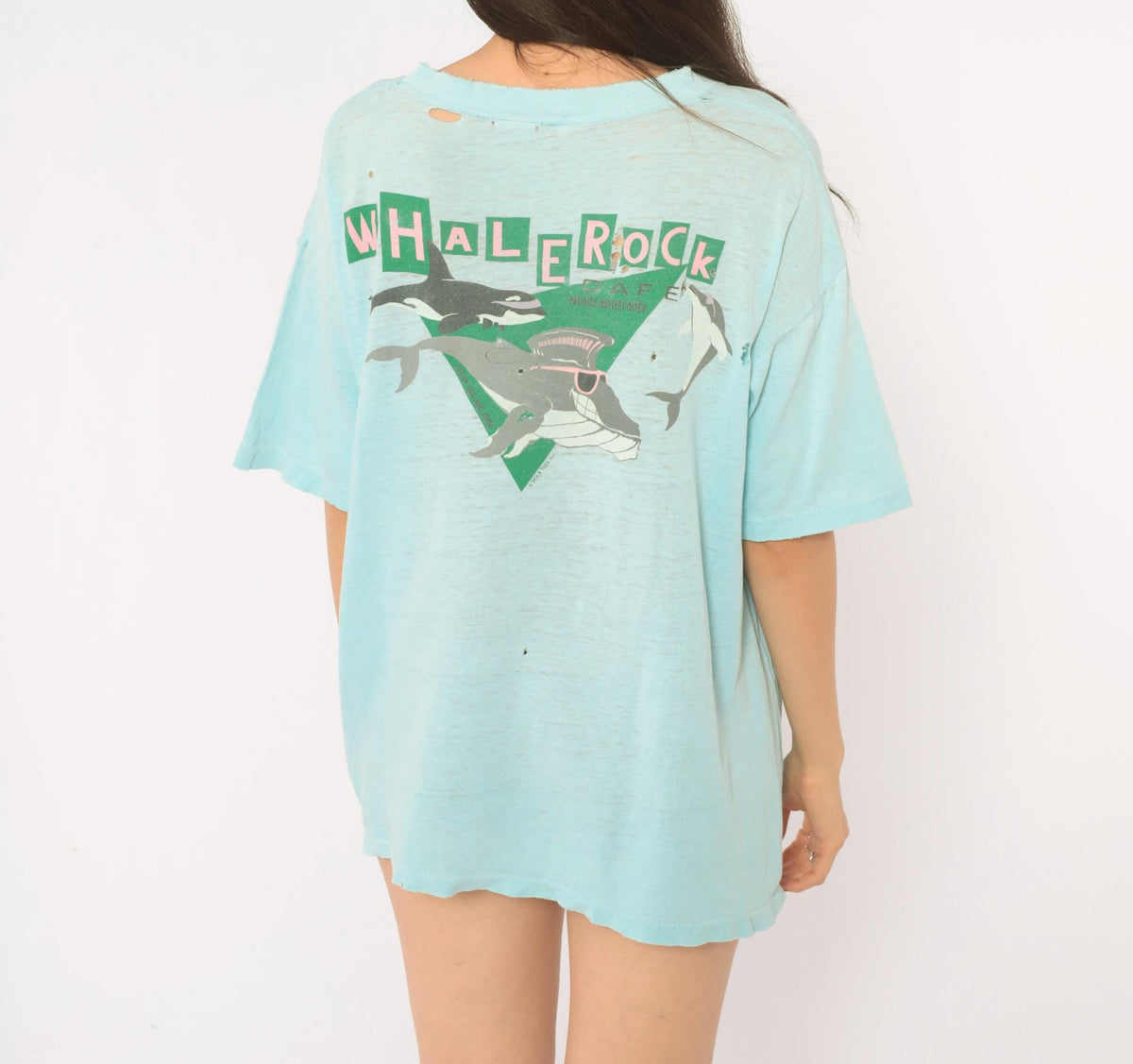 90s Super Cru Hawaii Whale Graphic Tee Light Blue Cotton Large L
