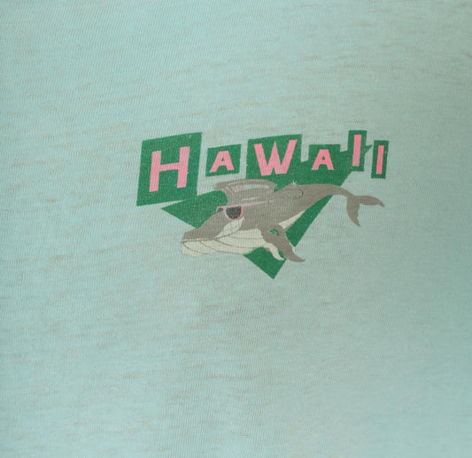 90s Super Cru Hawaii Whale Graphic Tee Light Blue Cotton Large L