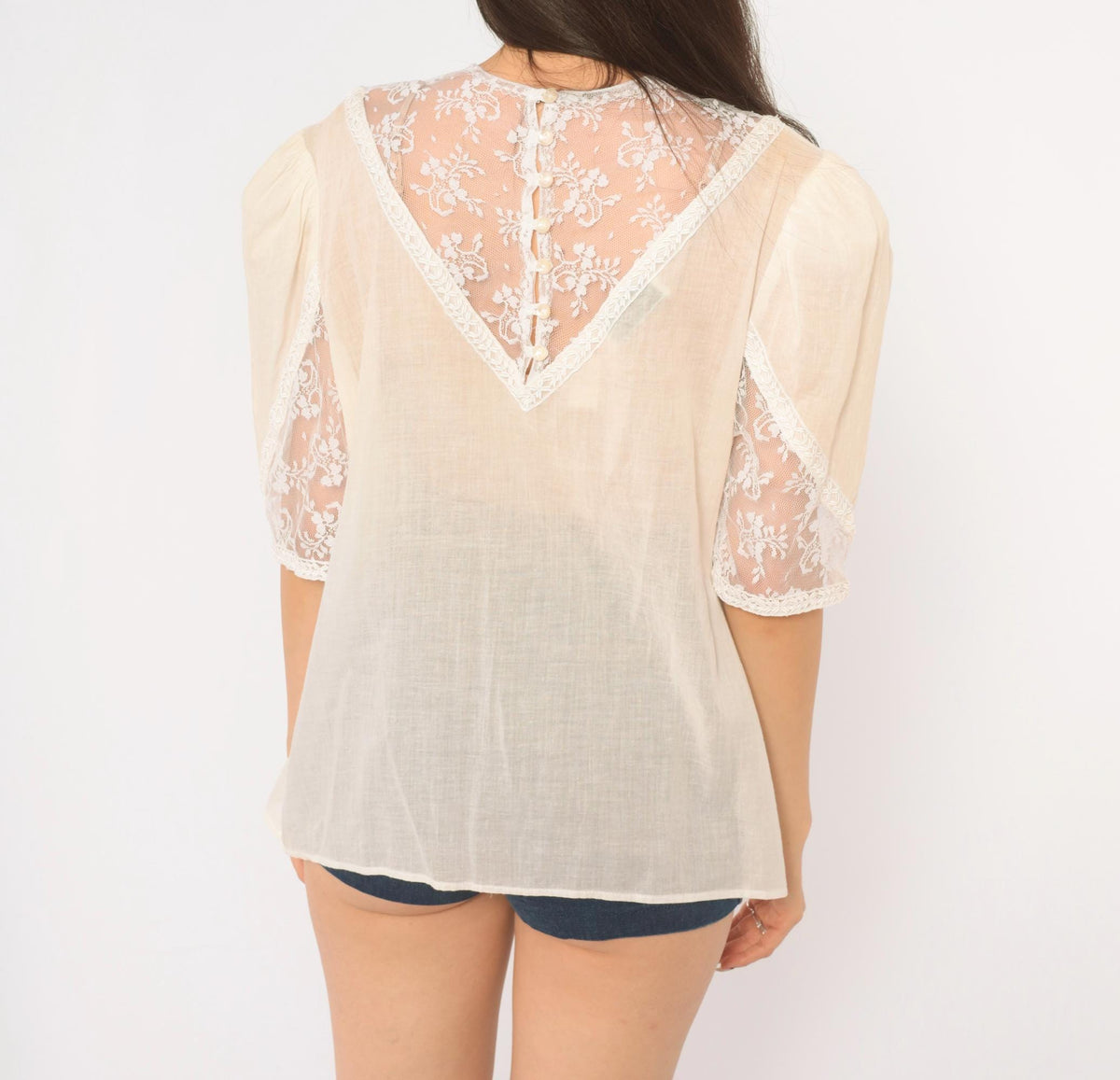 80s Scott Mcclintock White Lace Blouse Puff Sleeve Pintuck Cotton Large L
