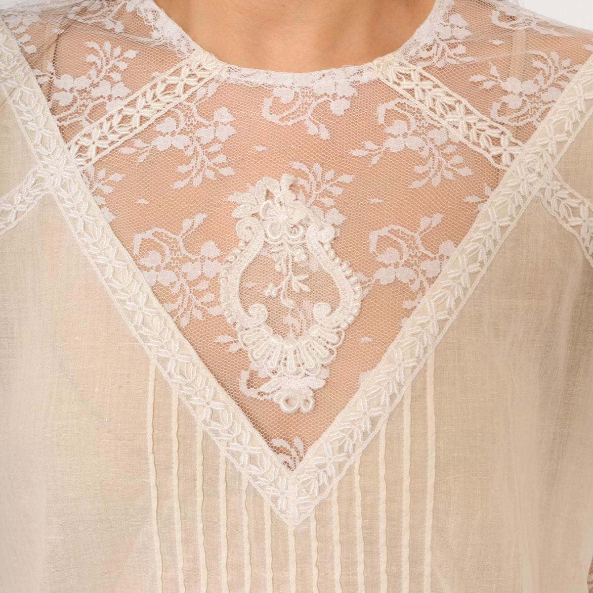 80s Scott Mcclintock White Lace Blouse Puff Sleeve Pintuck Cotton Large L
