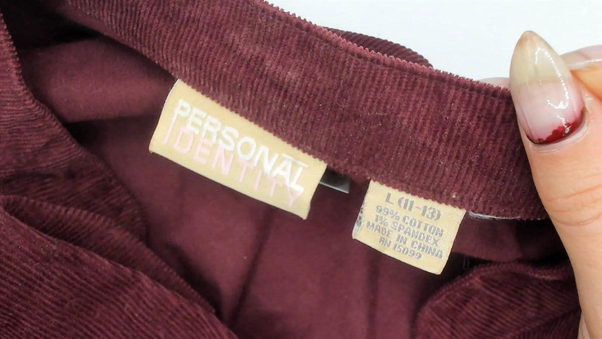 Y2K Burgundy Corduroy Jacket Cropped Military Stand Collar Peplum Large L
