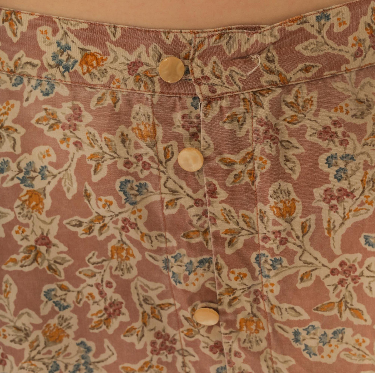 90s Lizwear Floral Skirt Pink Cream Button Front A-Line Ankle Length Large