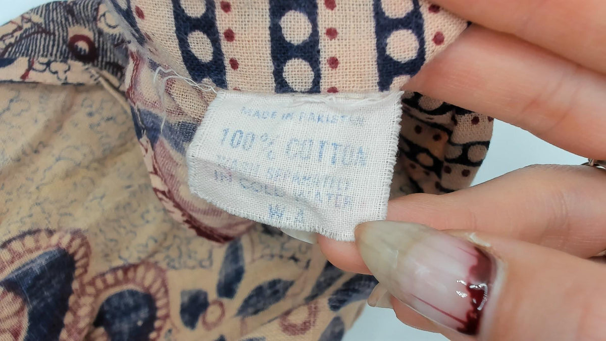 70s Batik Wrap Skirt Beige Navy Burgundy Paisley Cotton Midi Small