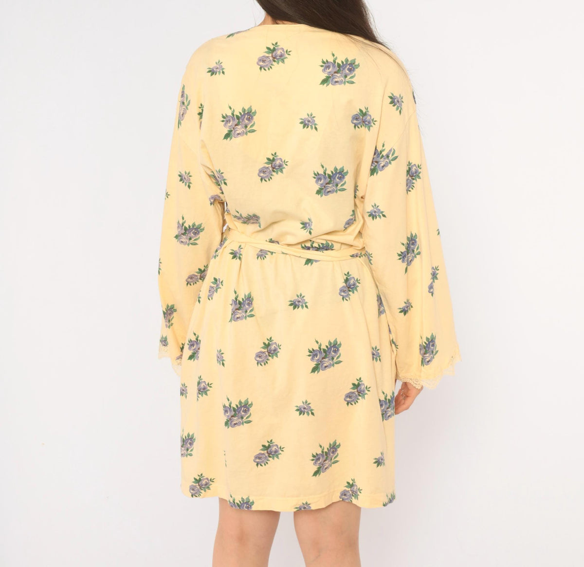 Y2K Victoria's Secret Yellow Floral Cotton Robe Mini Kimono Small S