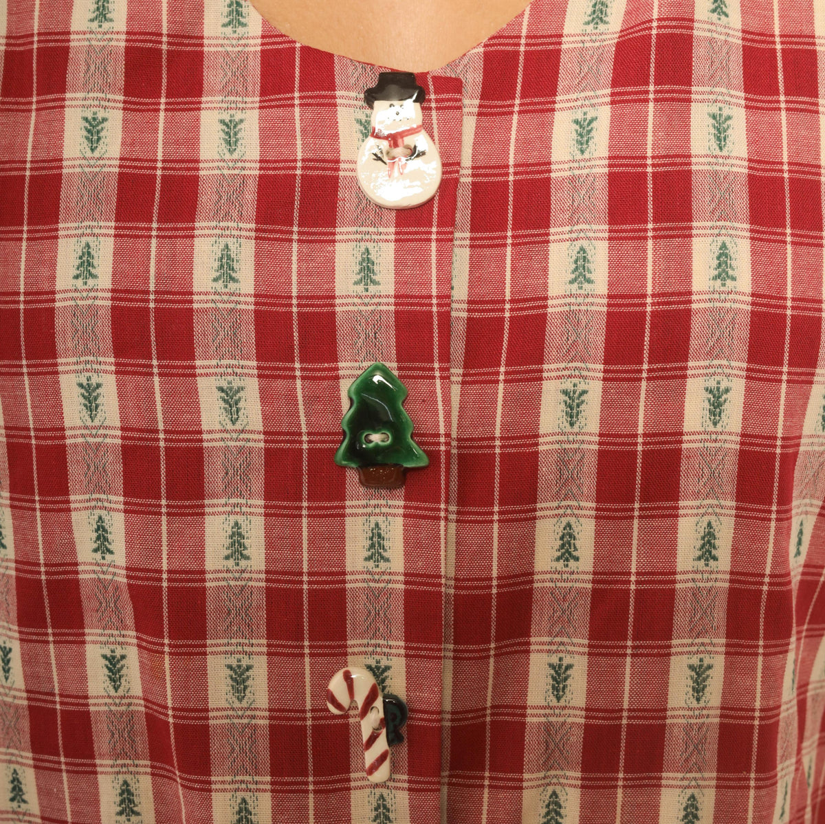 80s USA Hearts and Stitches Christmas Plaid Midi Dress Cream Red Small