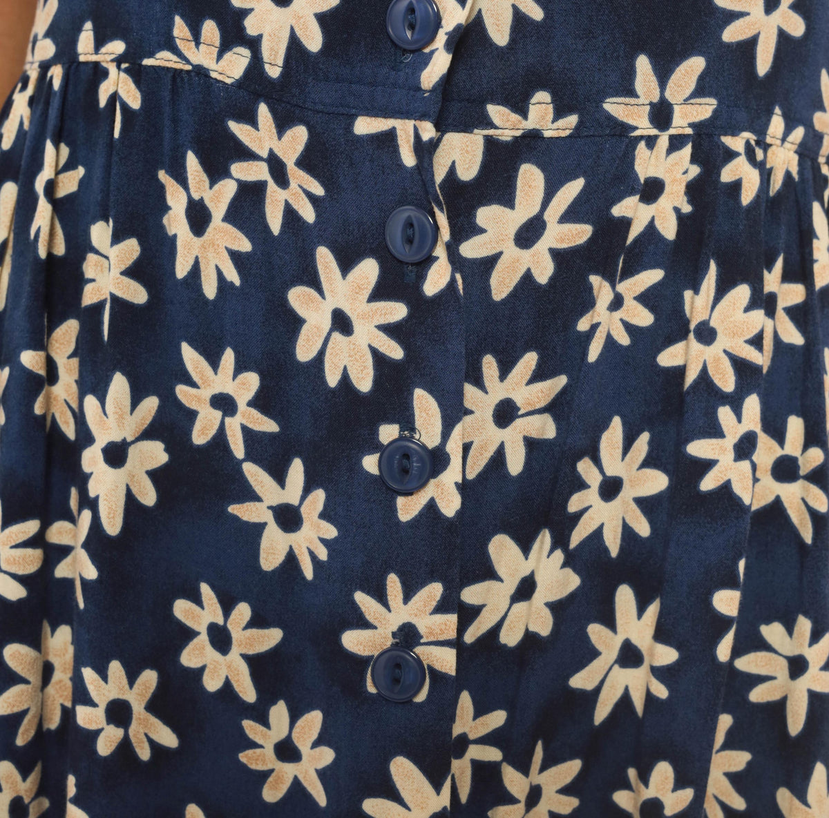90s Erika & Co. Navy Daisy Midi Dress Cream Floral Button Front Medium M