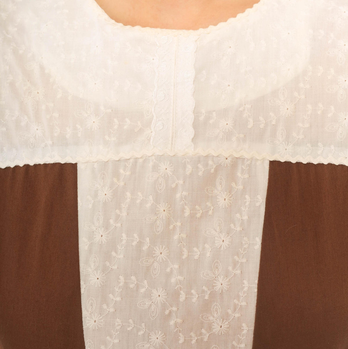 70s Kate Schorer Polka Dot Square Dance Dress Brown White Eyelet Puff Sleeve Medium