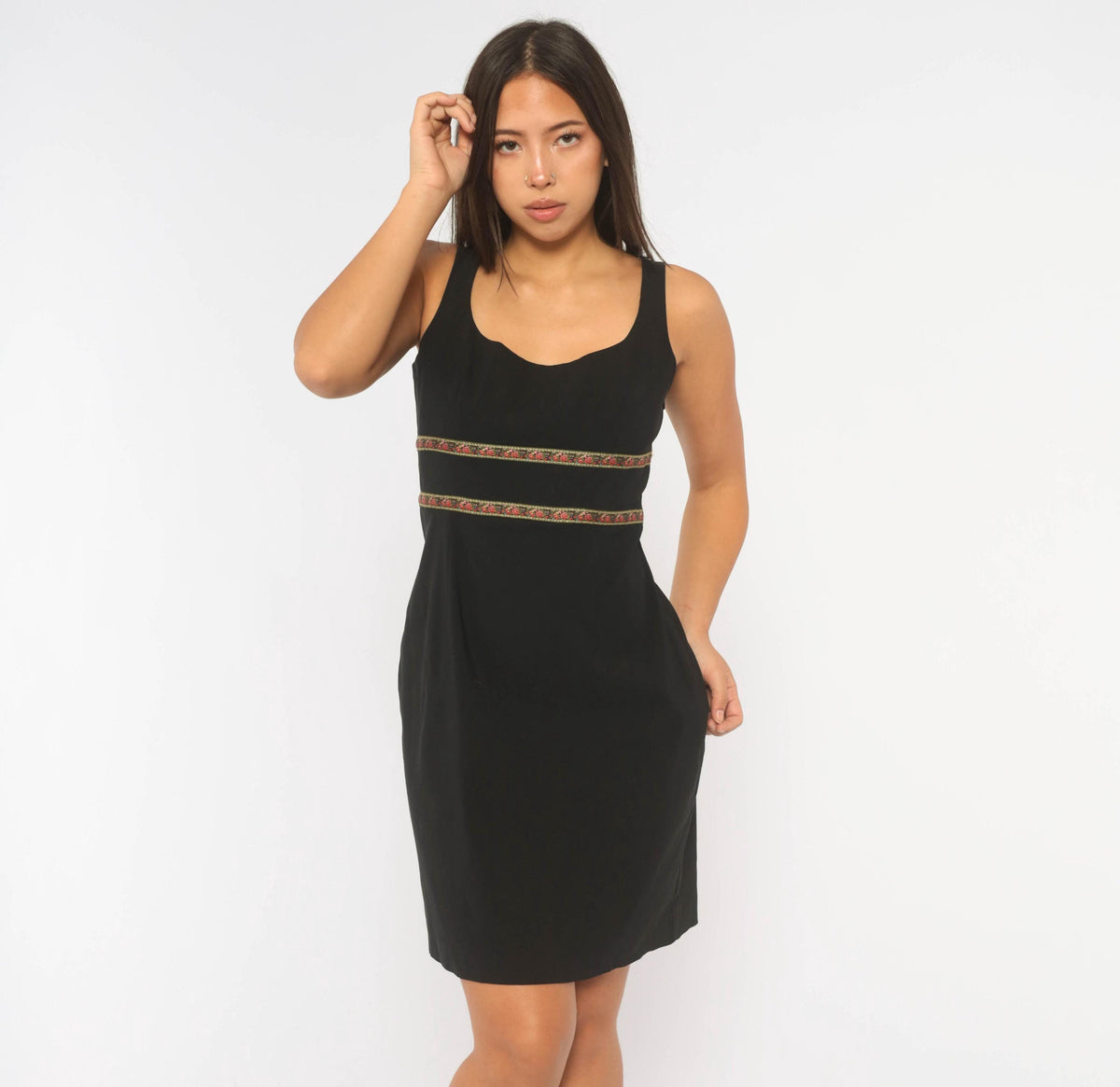 Y2K Express Black Mini Dress Floral Ribbon Tie Back Small S
