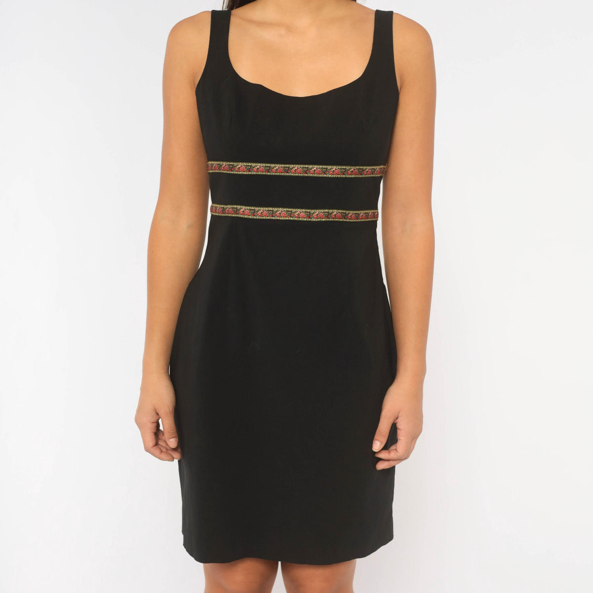 Y2K Express Black Mini Dress Floral Ribbon Tie Back Small S