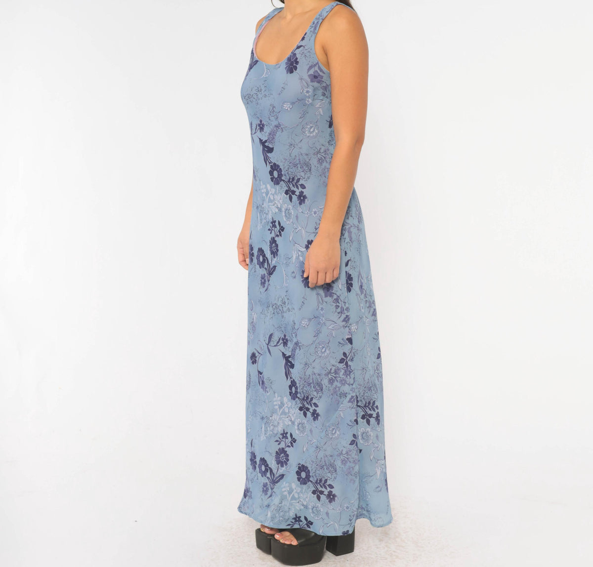 90s All That Jazz Blue Floral Maxi Dress Sleeveless A-Line Small S
