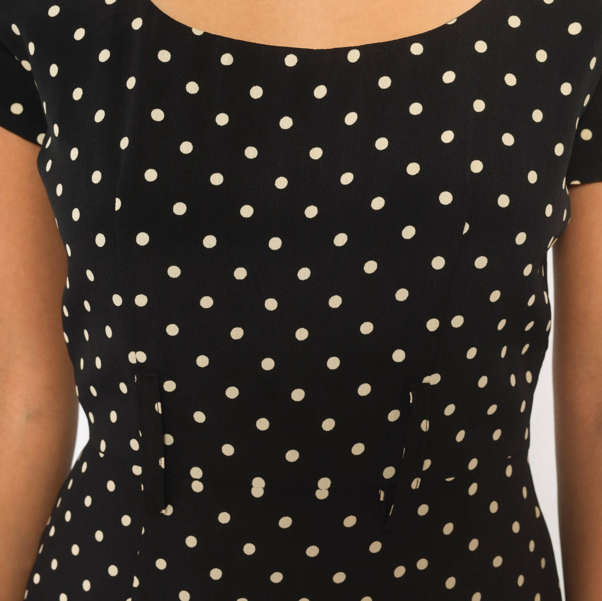 90s Ann Taylor Polka Dot Sheath Dress Black White Scoop Neck XS