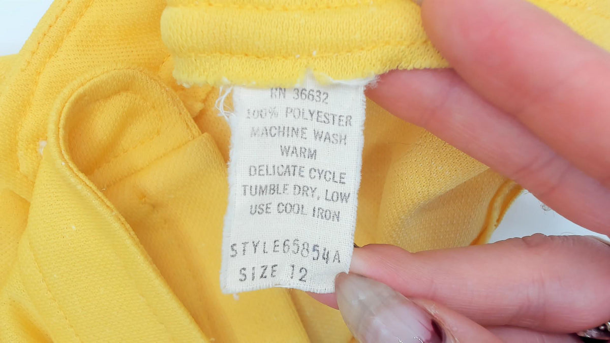 70s Yellow Striped Shift Dress Mandarin Collar A-Line Pockets Medium M