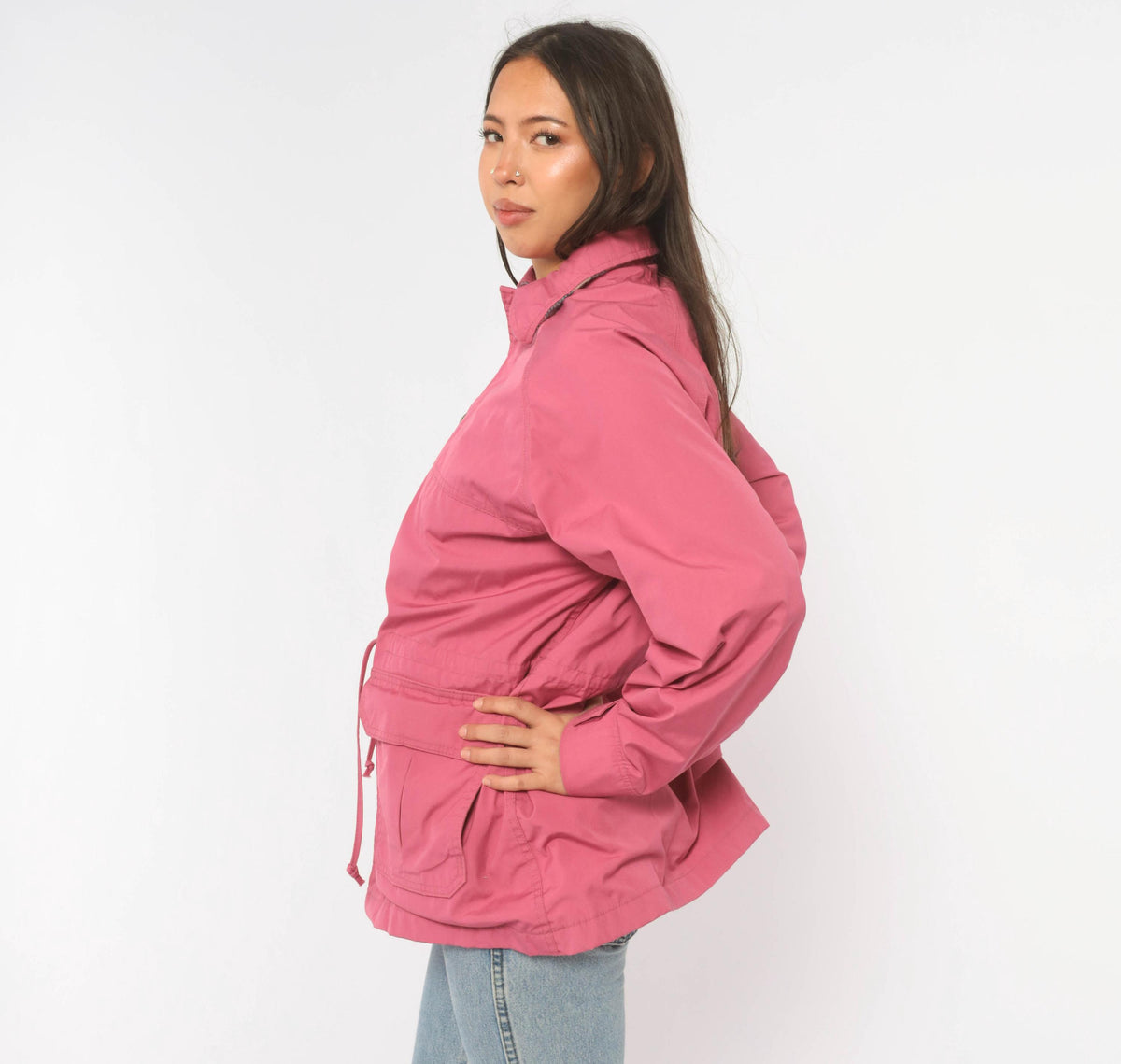 80s Woolrich Pink Wool Plaid Barn Jacket Snap Waist Small
