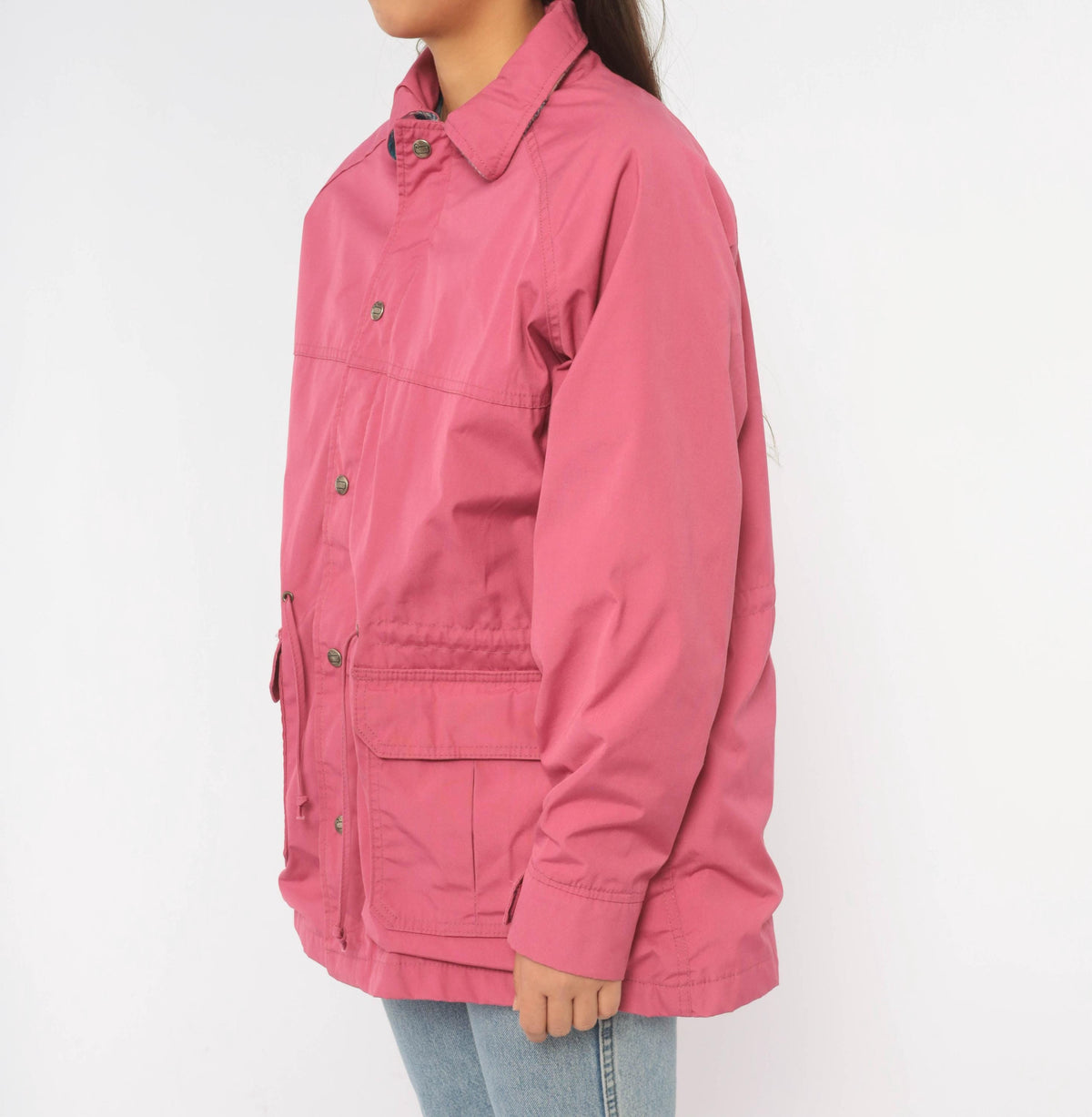 80s Woolrich Pink Wool Plaid Barn Jacket Snap Waist Small