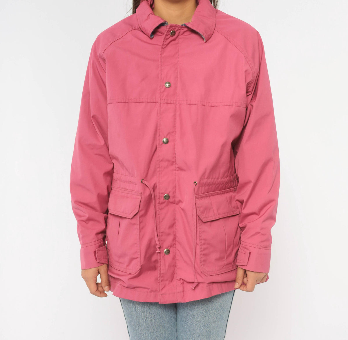 80s Woolrich Pink Wool Plaid Barn Jacket Snap Waist Small