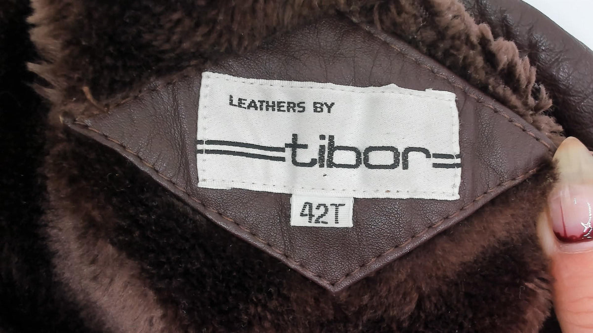 80s Tibor Leather Bomber Jacket Brown Burgundy Chevron Pointed Collar Small