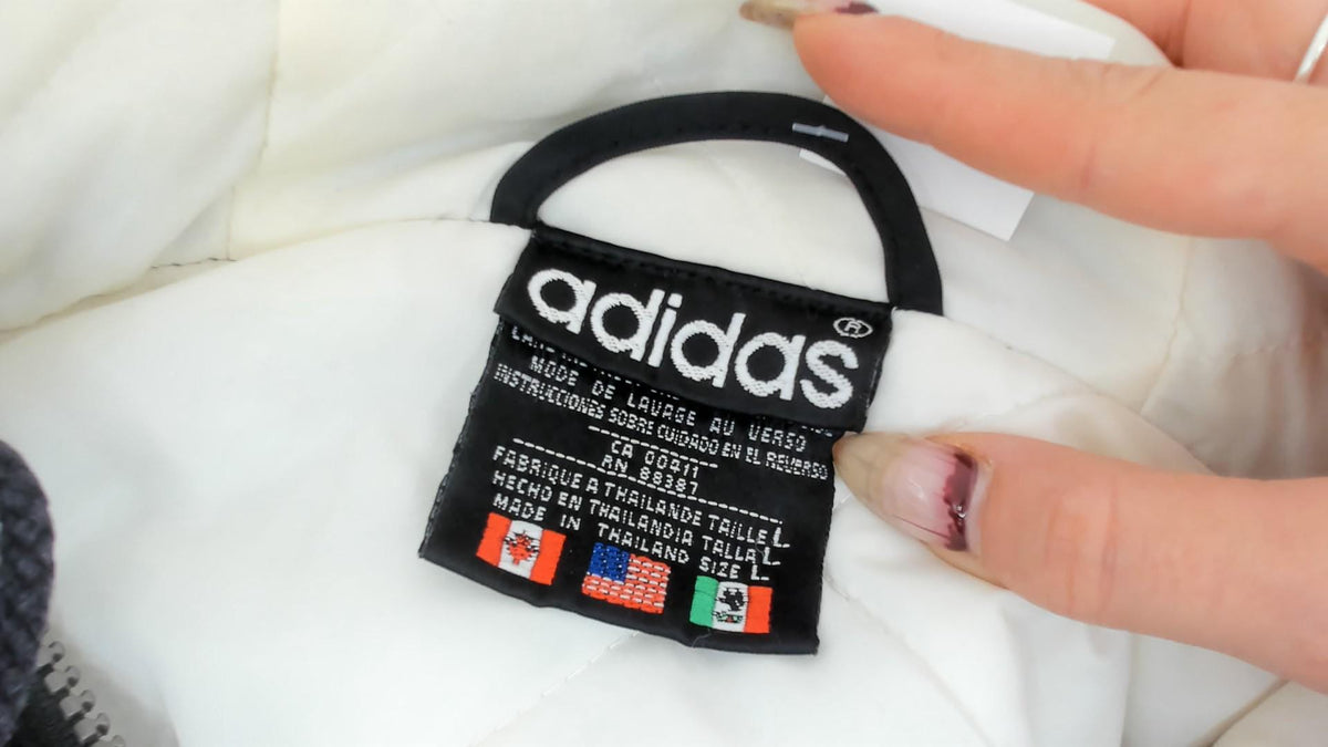 90s Adidas Color Block Puffer Jacket Black White Hooded Large L