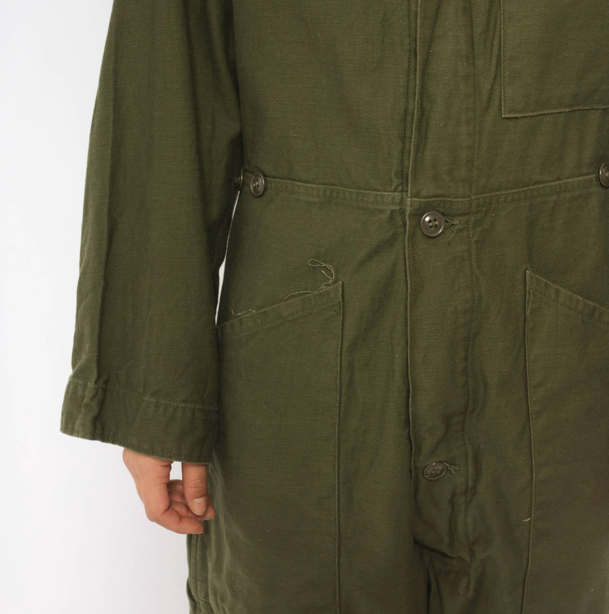 70s Vanderbilt Olive Cotton Coveralls Button Front Jumpsuit XS