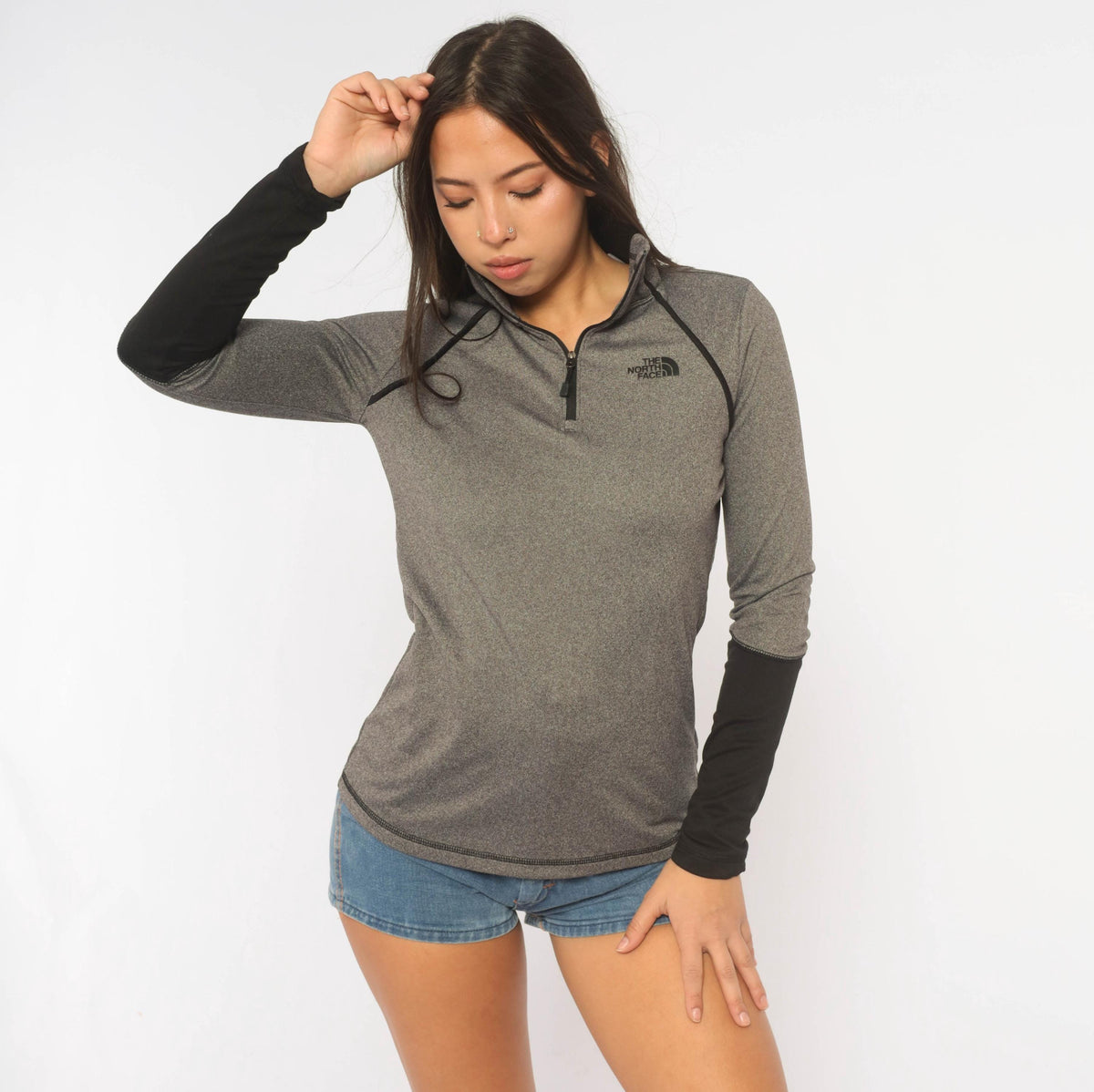 The North Face Half Zip Pullover Grey Charcoal Raglan Y2K Extra Small XS