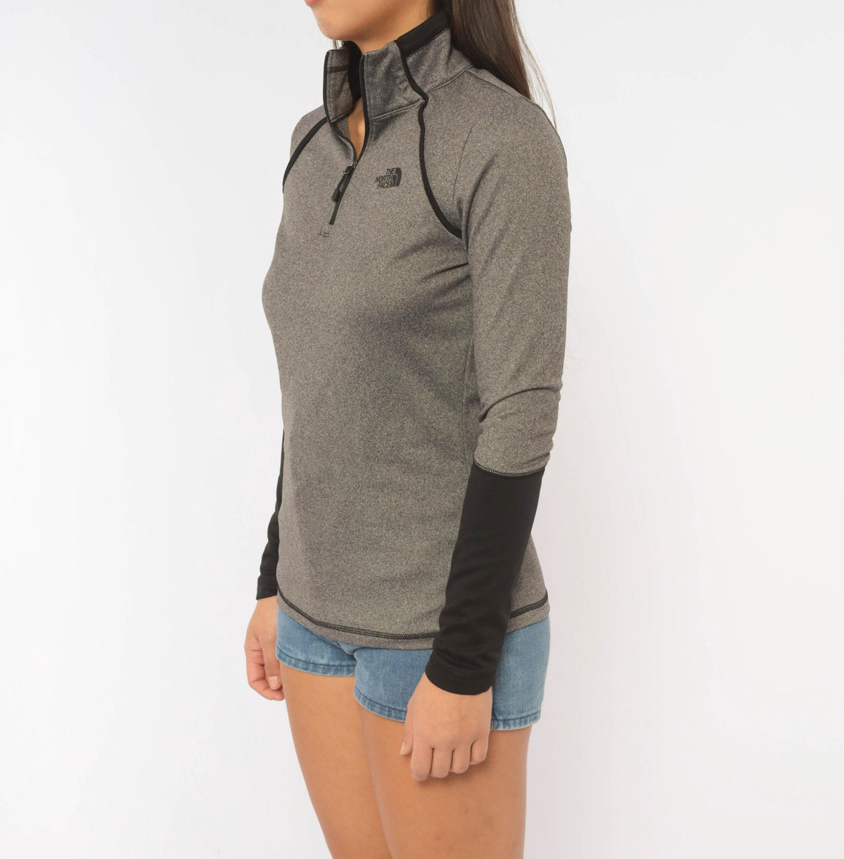 The North Face Half Zip Pullover Grey Charcoal Raglan Y2K Extra Small XS