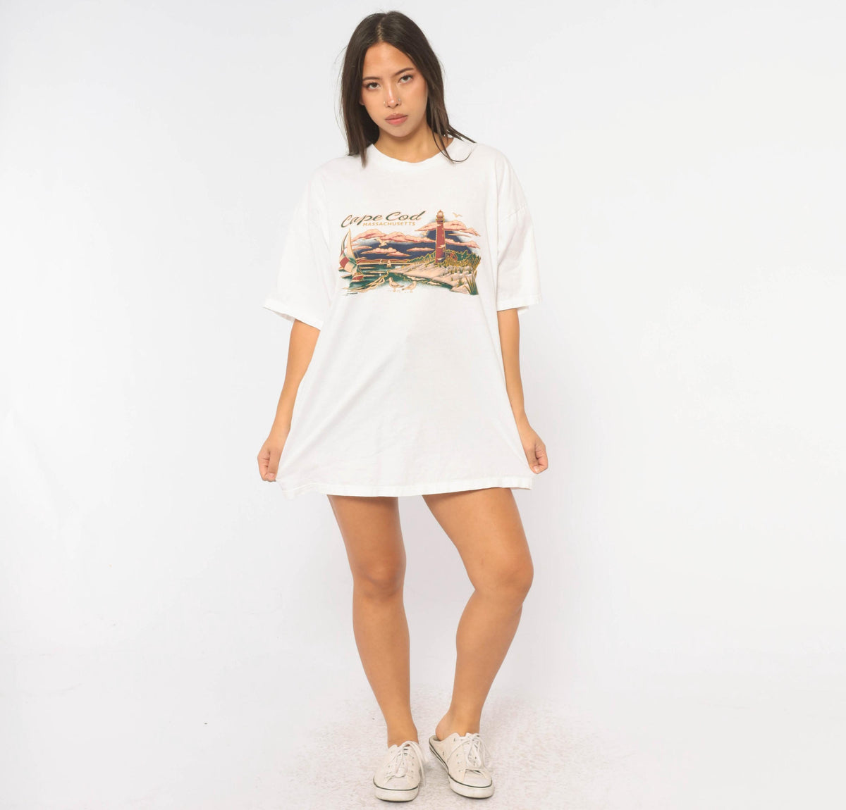 90s Cape Cod Lighthouse Sailboat Souvenir Tee White Cotton Extra Large XL