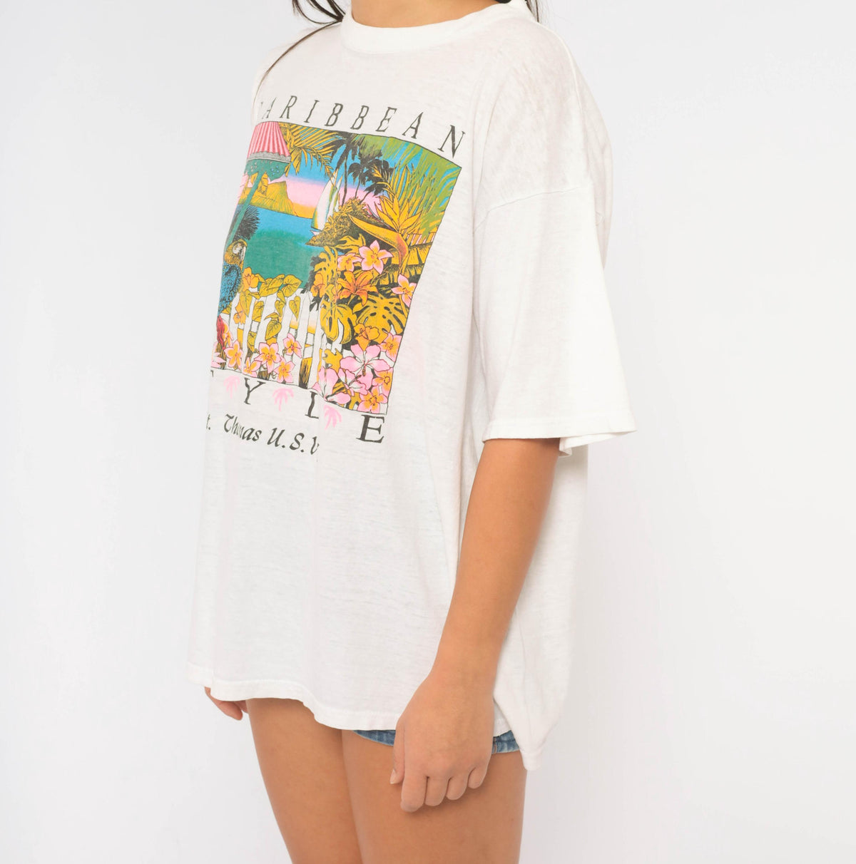 90s Caribbean St Thomas Souvenir Tee White Cotton Parrot Graphic Extra Large